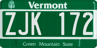 VT license plate ZJK172
