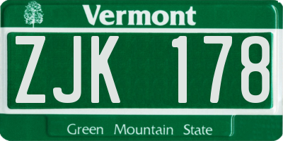 VT license plate ZJK178