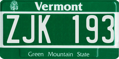 VT license plate ZJK193