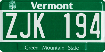 VT license plate ZJK194