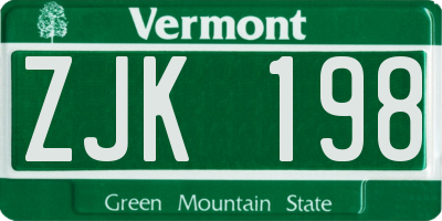 VT license plate ZJK198
