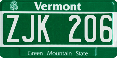 VT license plate ZJK206