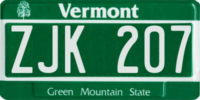 VT license plate ZJK207