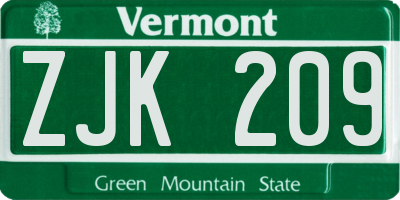 VT license plate ZJK209