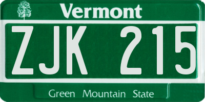 VT license plate ZJK215