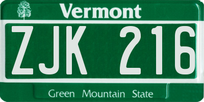 VT license plate ZJK216