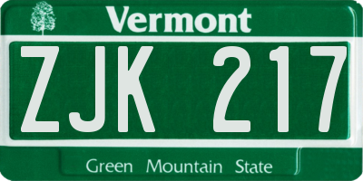 VT license plate ZJK217