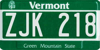 VT license plate ZJK218