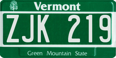 VT license plate ZJK219