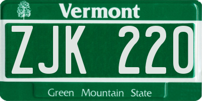 VT license plate ZJK220
