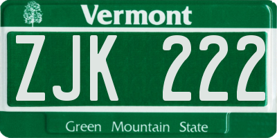 VT license plate ZJK222