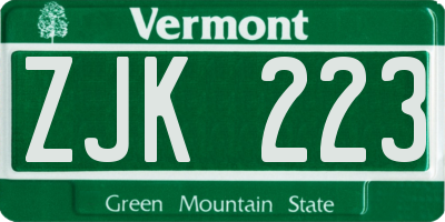 VT license plate ZJK223