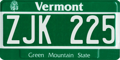 VT license plate ZJK225