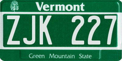 VT license plate ZJK227