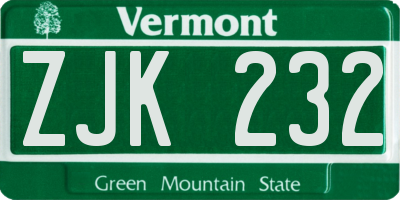 VT license plate ZJK232