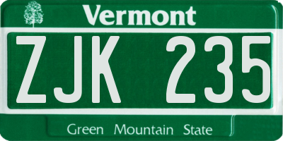 VT license plate ZJK235