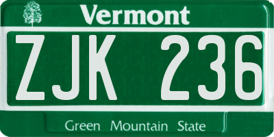 VT license plate ZJK236