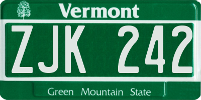 VT license plate ZJK242
