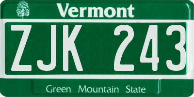 VT license plate ZJK243