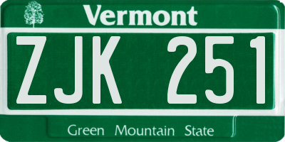 VT license plate ZJK251