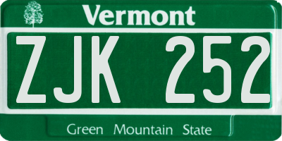 VT license plate ZJK252
