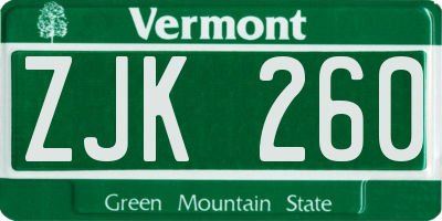 VT license plate ZJK260