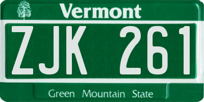 VT license plate ZJK261