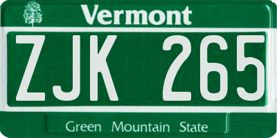 VT license plate ZJK265