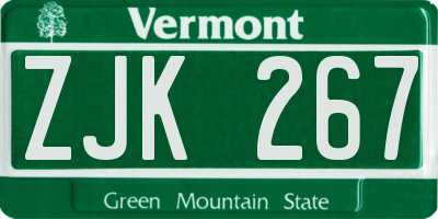 VT license plate ZJK267