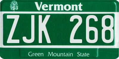 VT license plate ZJK268