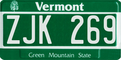 VT license plate ZJK269