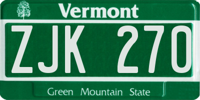 VT license plate ZJK270