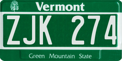 VT license plate ZJK274