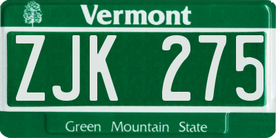 VT license plate ZJK275