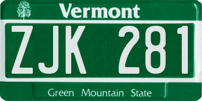 VT license plate ZJK281