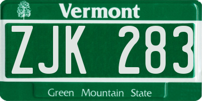 VT license plate ZJK283