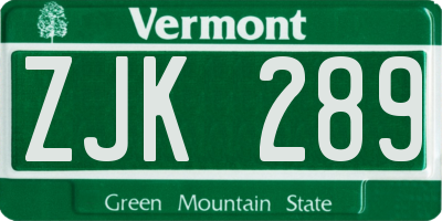 VT license plate ZJK289