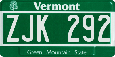 VT license plate ZJK292