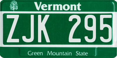 VT license plate ZJK295