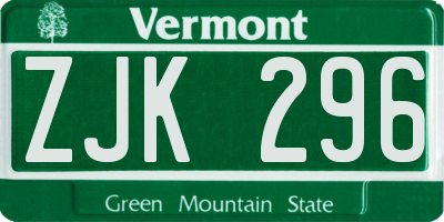 VT license plate ZJK296