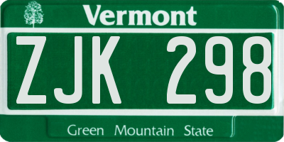 VT license plate ZJK298