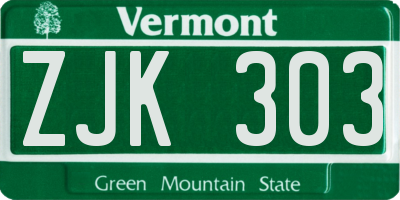 VT license plate ZJK303