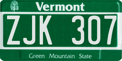 VT license plate ZJK307