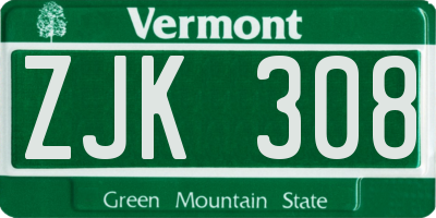 VT license plate ZJK308