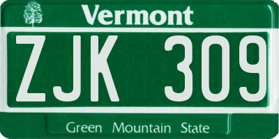 VT license plate ZJK309