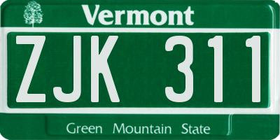 VT license plate ZJK311