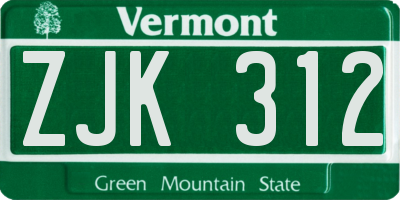 VT license plate ZJK312