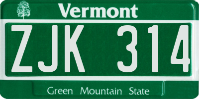 VT license plate ZJK314