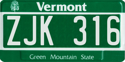 VT license plate ZJK316