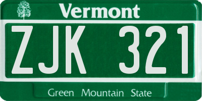 VT license plate ZJK321